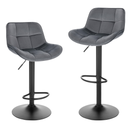 EUGAD Barhocker 2er Set, höhenverstellbar 360° drehbar, Barstuhl mit Rückenlehne Fußstütze, Polsterhocker mit Samtbezug, ergonomischer Hocker im Bar, Sitz 49x36 cm, aus Metall, Dunkelgrau Dunkelgrau Samt Angebot bei HelloDeals
