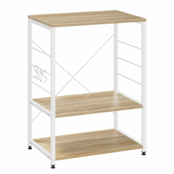 WOLTU Küchenregal, Standregal Mikrowellenhalter, Bäcker Regal Metallregal aus Holz und Stahl, mit 3 Ablagen, ca. 60 x 82 x 40 cm, Weiß + Hell Eiche Angebot bei HelloDeals
