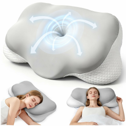 Memory Foam Kissen, Ergonomisches Nackenkissen Kopfkissen, Atmungsaktives Nackenstützkissen mit abnehmbarem Bezug, Seitenschläferkissen für Seiten, Rücken & Bauchschläfer (Grau) Angebot bei HelloDeals