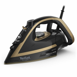 Tefal Puregliss Dampfbügeleisen, 3000 Watt, 280 g/Min. Dampfstoß, 0-50 g/Min. variabler Dampf, Vertikaldampf, Durilium AirGlide Autoclean Bügelsohle, Micro-Calc-Filter, schwarz/gold, FV8064 Schwarz / Gold Angebot bei HelloDeals