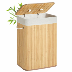 SONGMICS Wäschekorb mit Deckel, 72 Liter, Wäschesammler aus Bambus, faltbar, Wäschesack herausnehmbar und maschinenwaschbar, mit Griffen, für Waschküche, Schlafzimmer, naturfarben LCB10Y 72 L Naturfarben Angebot bei HelloDeals