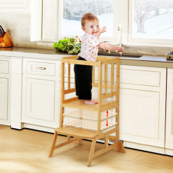 COSYLAND Höhenverstellbarer Lernturm ab 18 Monaten - Kinder Learning Tower-Lernturm für Küche und Kinderzimmer mit Kippschutz, rutschfesten Matten, 2 Stufen und Sicherheitsbügel, Bambus, Holzfarbe Höhenverstellbar, Bambusfarbe Angebot bei HelloDeals