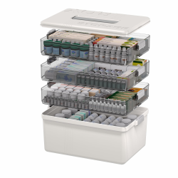 Citylife 4-Tier Medikamenten Aufbewahrung, 33.5X22X29cm Medikamentenbox mit Tragbarer Griff, Multifunktions Medizin Organizer, Hausapotheke Box Groß, Aufbewahrungsbox Weiß für Familie Erste Hilfe Weiß Grau 4 Laer Angebot bei HelloDeals