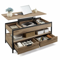 VASAGLE Couchtisch, höhenverstellbarer Wohnzimmertisch, Kaffeetisch, mit Schubladen, offenes Fach, 50 x 100 cm, Kamelbraun-tintenschwarz LCT209K02 100B cm Kamelbraun + Tintenschwarz Angebot bei HelloDeals