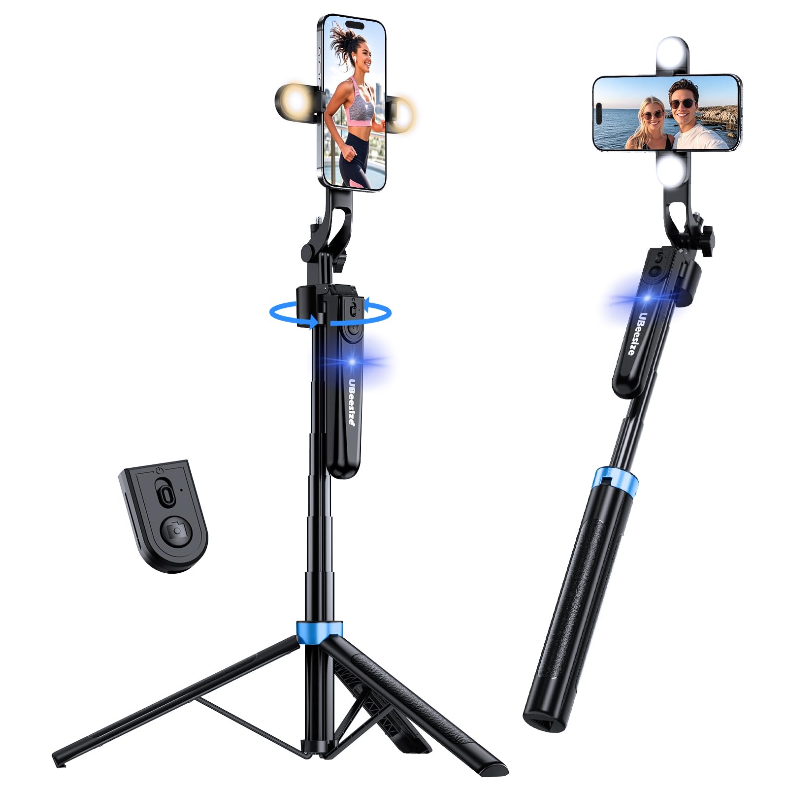 UBeesize Handy Gimbal 360° Drehung Selfie Stick Stativ mit Fernbedienung Automatische Gesichtserkennung Handy Stativ für Smartphone mit Licht für YouTube Tiktok Live Streaming Vlog Angebot bei HelloDeals