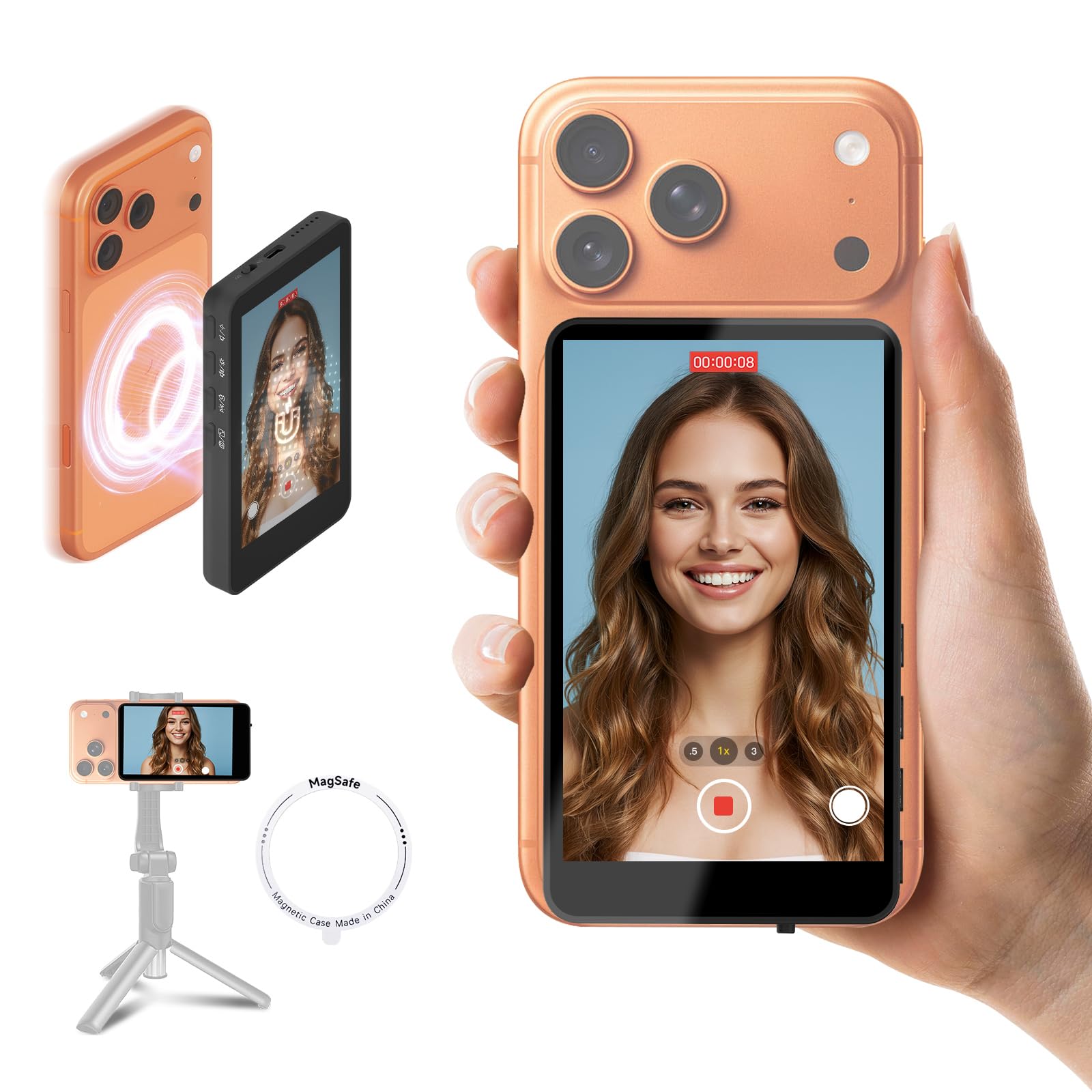SYNCO XView Handy Selfie Monitor für iPhone 17, 3,97" Magnetischer Smartphone Vlog Bildschirm für Android Rückkamera Kabellos 50M, mit Lautsprecher für TikTok YouTube Livestream (Schwarz) für iPhone 17 Schwarz Angebot bei HelloDeals