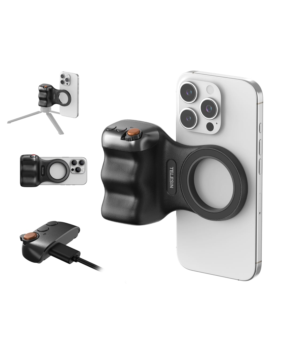 TELESIN Fun Shot Smartphone Handle Grip, Magnetic Smartphone Grip mit Abnehmbarer Bluetooth-Fernbedienung - 1/4" Gewinde - Unterstützt USB-C-Aufladung, Handgriff für iPhone Android (Schwarz) Angebot bei HelloDeals