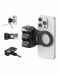 TELESIN Fun Shot Smartphone Handle Grip, Magnetic Smartphone Grip mit Abnehmbarer Bluetooth-Fernbedienung - 1/4" Gewinde - Unterstützt USB-C-Aufladung, Handgriff für iPhone Android (Schwarz) Angebot bei HelloDeals
