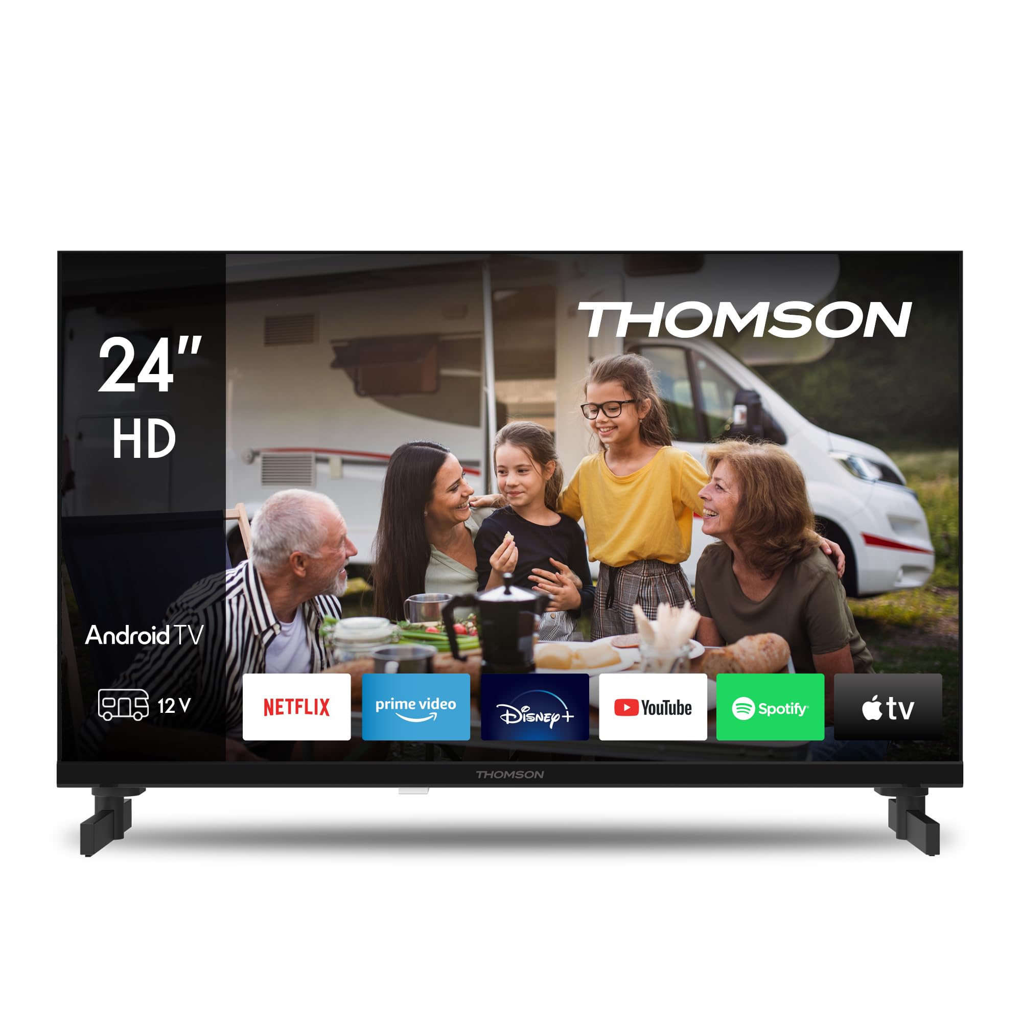 THOMSON 24 Zoll (60 cm) LED HD 12V Camping Smart Android TV, Google Assistant, Wi-Fi, Dolby Digital, Bluetooth, Triple-Tuner (Kabel/Satellit/Antenn), HDMI, CI Plus, A Plus Panel- 24HA2S13C 24 Zoll 12V HD Schwarz Angebot bei HelloDeals