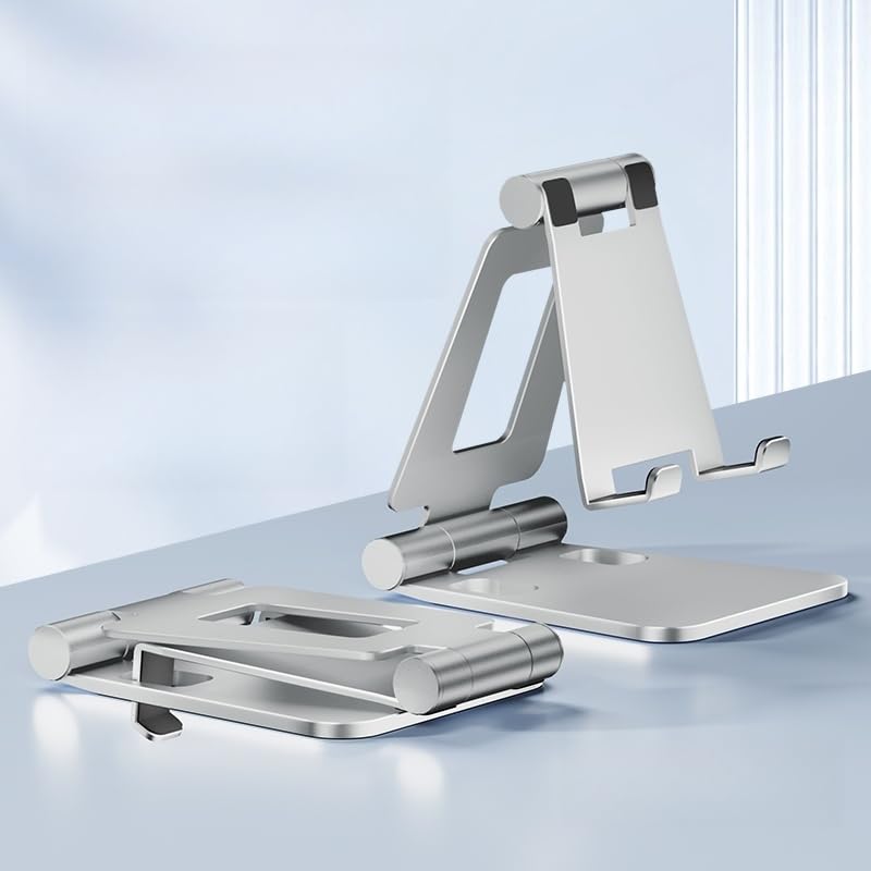 Doppelter faltbarer Handy-Ständer, voll verstellbar, faltbar, Desktop-Halterung, mit Telefon 16, 15, 14, 13, 12, 11 Pro, alle Handys (Silber) Angebot bei HelloDeals