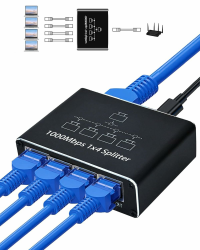 LAN Splitter 1 auf 4 Ethernet Splitter 1000 Mbps LAN Switch 4 Port mit Typ-C Netzkabel, Ethernet Switch RJ45 Splitter für Computer, Switch, Router, Set-Top Box, ADSL, Digital TV, et blau Angebot bei HelloDeals