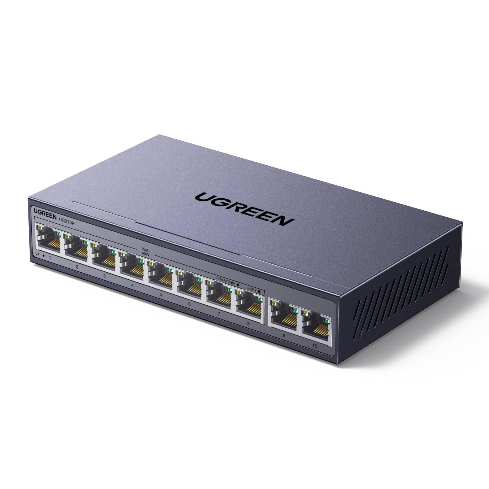 UGREEN 10 Port Gigabit PoE LAN Switch mit 8 PoE Switch + 2 Gigabit-Uplink Ports,60W Gesamtleistung für alle PoE-Ports,Netzwerk Switch ideal NVR,IP-Kameras,Unmanaged Metallgehäuse Angebot bei HelloDeals