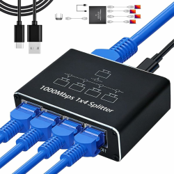 LAN Splitter 1 auf 4 Gigabit Ethernet Netzwerk Splitter 1000 Mbps, 4-Port LAN Switch mit USB-C Stromkabel, RJ45 Ethernet Splitter für Computer, Router, Set-Top Box, IPTV, Digital TV & Mehr Angebot bei HelloDeals