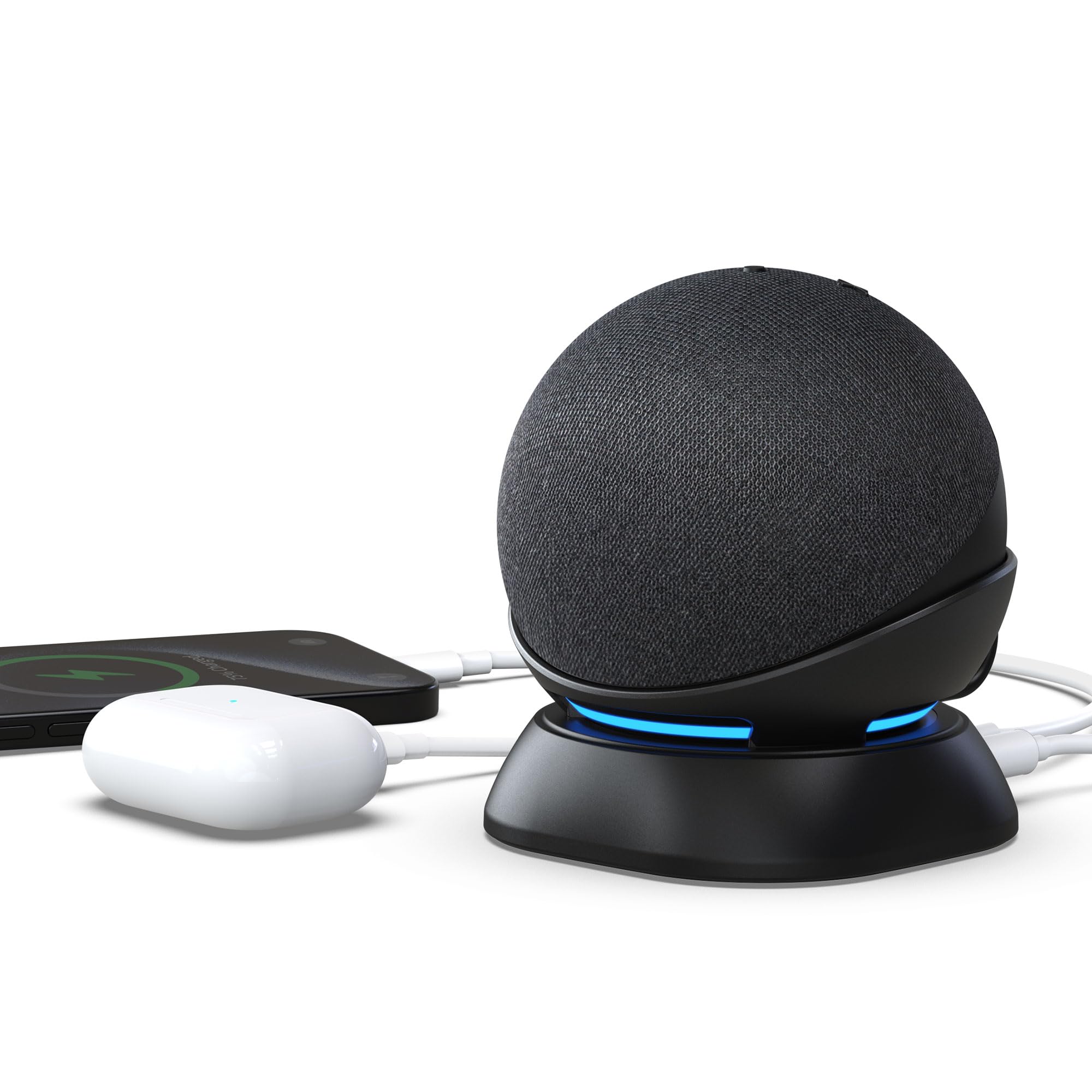 Ständer für Dot 4/5.Gen & Smartphone - Halterung Ladeständer mit USB-C/A Zwei Ladeanschluss Ladestation kompatibel mit iPhone/Tablet (Schwarz) Angebot bei HelloDeals