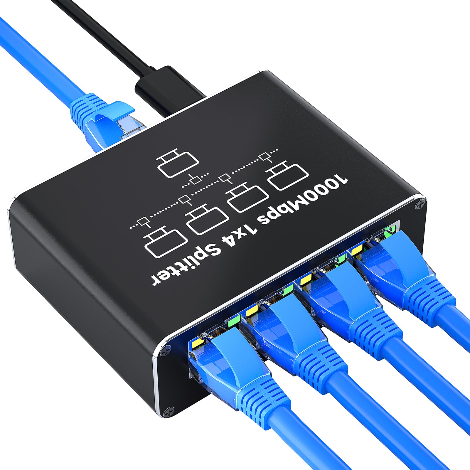 NEUTYPECHIC LAN Splitter 1 auf 4, 1000Mbps Gigabit Ethernet Splitter LAN Switch 4 Port, RJ45 Netzwerk-Switches mit Type-C für Computer, Laptop, Switch, Router, Netzwerksteckdose, TV-Box, et Angebot bei HelloDeals