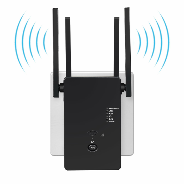 2025 Neuestes 1200Mbit/s WLAN Verstärker,WLAN Repeater,Dual-Band WiFi Signal Verstärker mit 4 externen Antennen und Internet Booster mit LAN/WAN Port. Schwarz Angebot bei HelloDeals