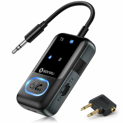 Bluetooth 5.3 Adapter Transmitter Flugzeug, SONRU 2 in 1 Bluetooth Sender Empfänger Sender Klinke AUX 3,5mm Transmitter Receiver Splitter für 2 Kopfhörer, Stereoanlage, Autoradio, TV Schwarz Angebot bei HelloDeals
