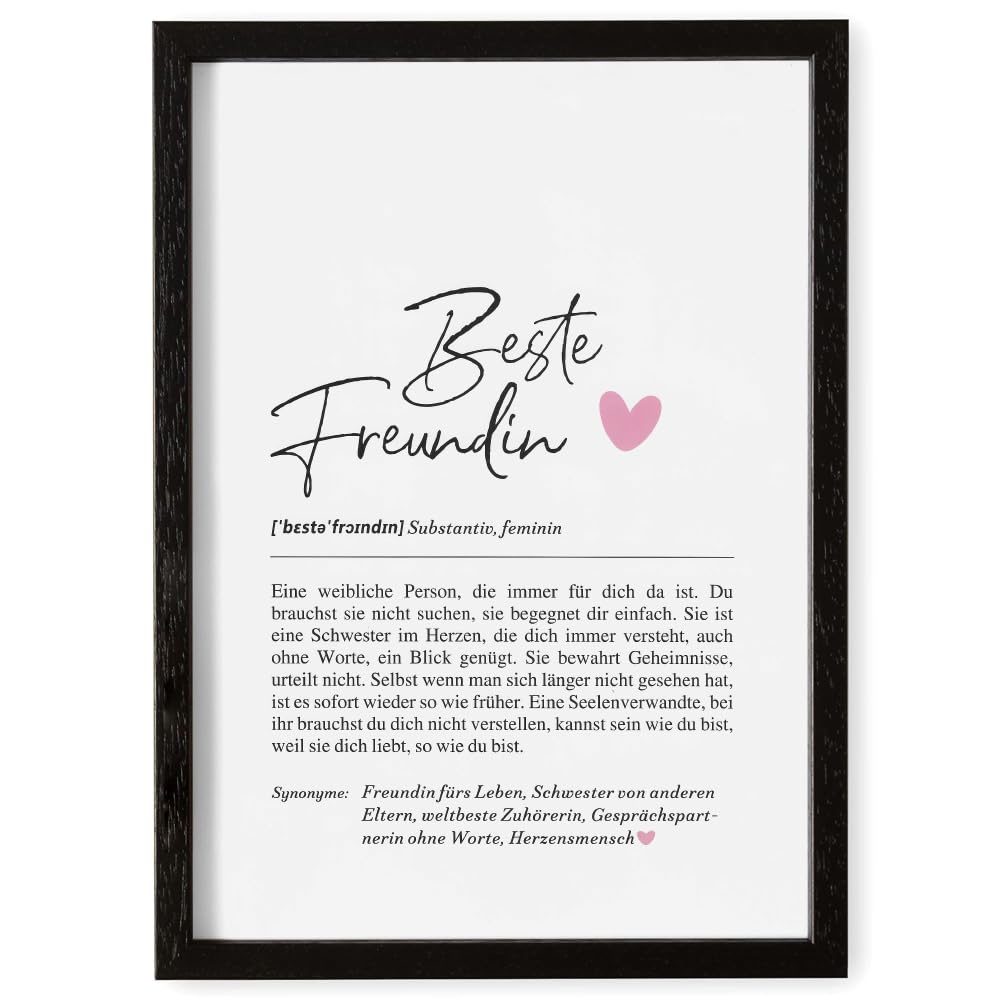 Definition Poster & Kunstdrucke | Weihnachtsgeschenke Beste Freundin Geschenke | Wandbilder Wohnzimmer | Weihnachten Geschenk Beste Freundin Geburtstag Wanddeko Deko Wohnzimmer DINA A4 mit Rahmen Beste Freundin DIN A4 (mit Rahmen) - Schwarz Angebot bei HelloDeals