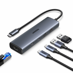 UGREEN 10Gbps USB C hub Ethernet Adapter mit 2*USB C 3.2 ＆ 2*USB A LAN Adapter kompatibel mit iPhone 16, iPad Pro/Air, MacBook Pro/Air, Galaxy S24, Steam Deck usw. Angebot bei HelloDeals