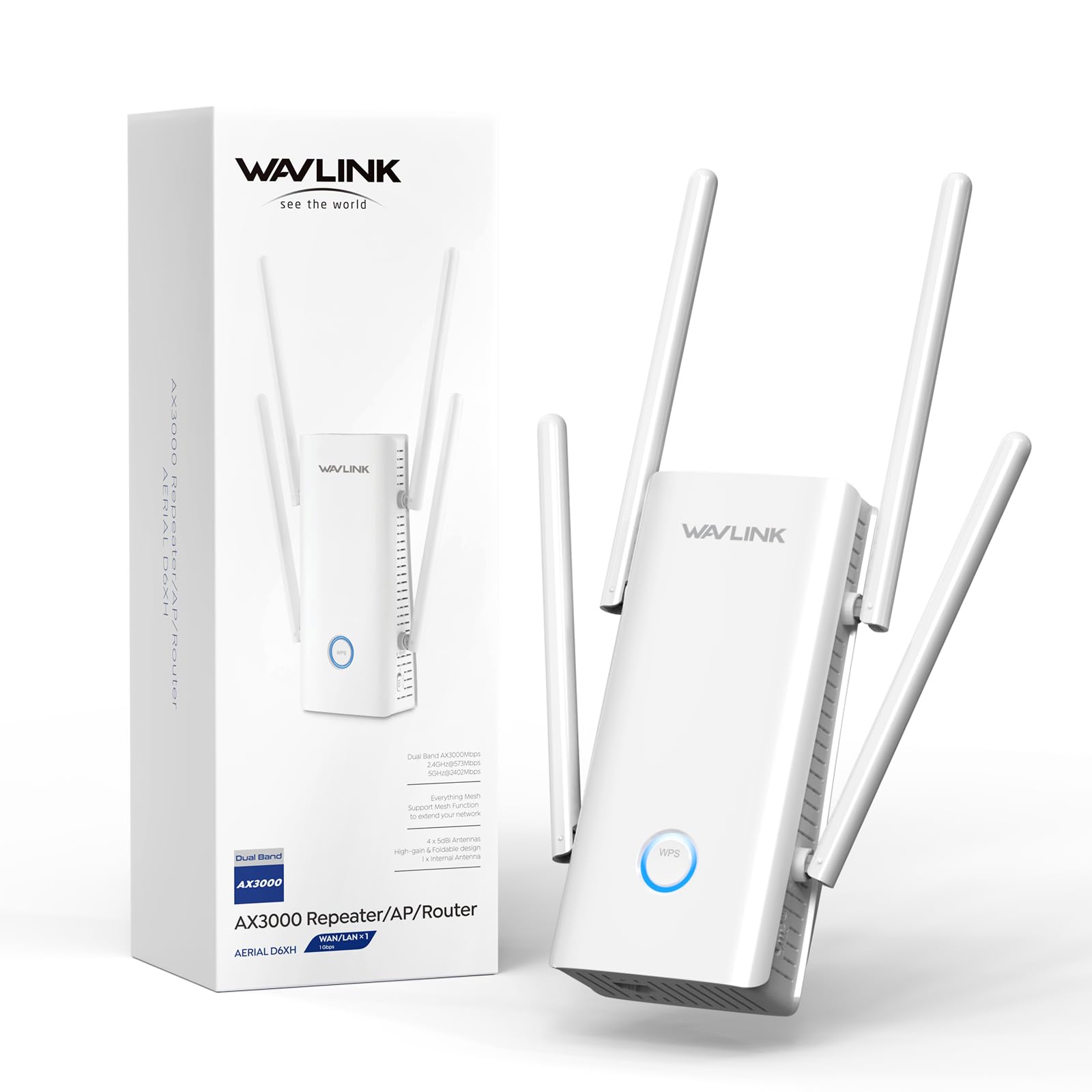WAVLINK WLAN Verstärker Steckdose WiFi 6 AX3000 für Zuhause deckt bis zu 3000sq.ft, WLAN Reapter 5 * 5 dBi Antennen, Dual Band (5GHz/2.4GHz) Access Point mit Gigabit-Anschluss Angebot bei HelloDeals