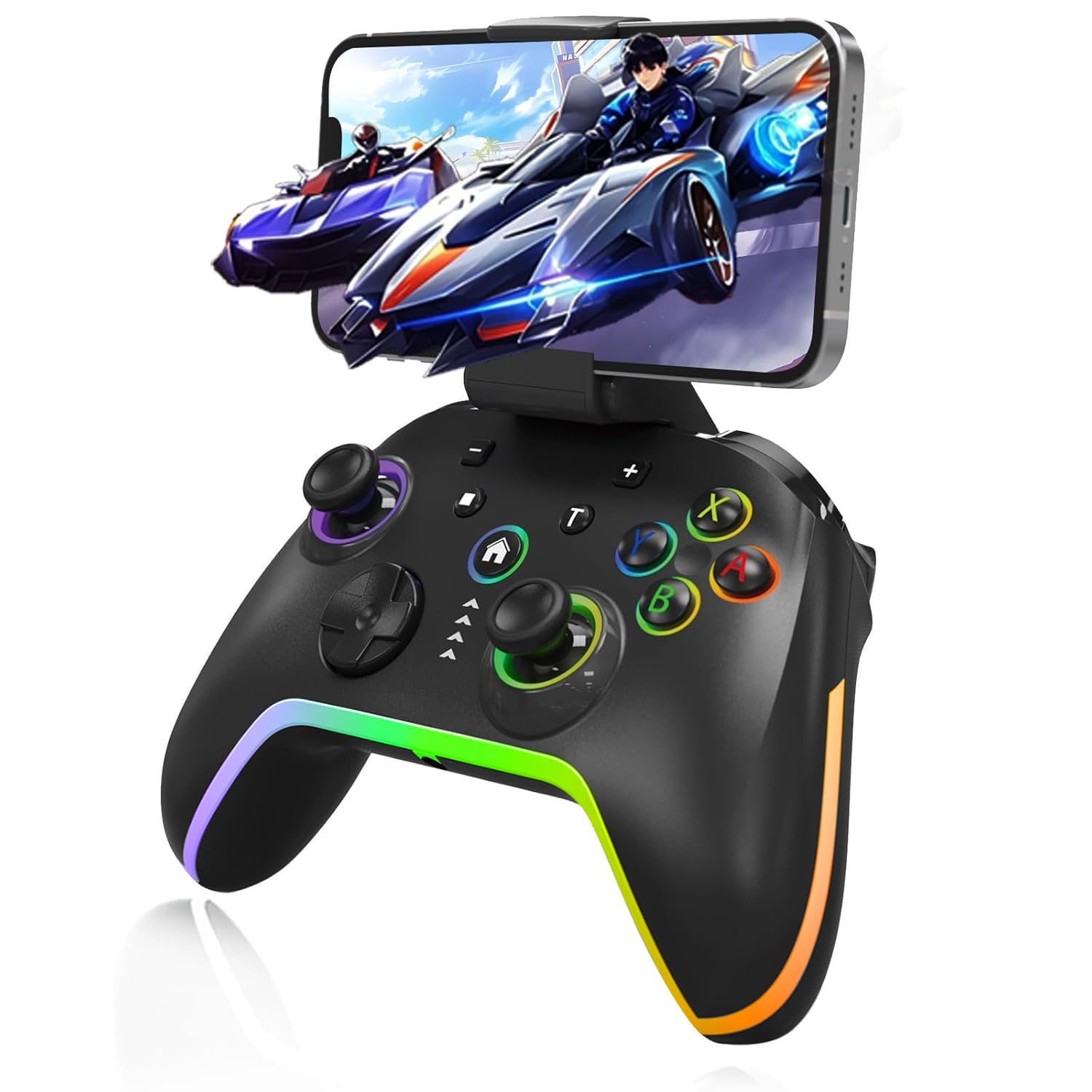 Kabelloser Game Controller mit Handyclip für iOS/iPhone/Android/Switch/Laptop. Mit Hall-Effekt-Triggern, kabelgebundener PC Controller, RGB-Beleuchtung, Vibration, 6-Achsen-Gyros und Turbo Angebot bei HelloDeals