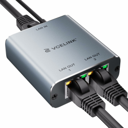 VCELINK LAN Splitter 1 auf 2 1000Mbps, Ethernet Splitter Aluminiumgehäuse Kompatibel mit Cat6/Cat5, LAN Switch 2 Port mit Netzkabel Ethernet Switch für Computer, Hub, Router, Set-Top Box, PS5. Angebot bei HelloDeals