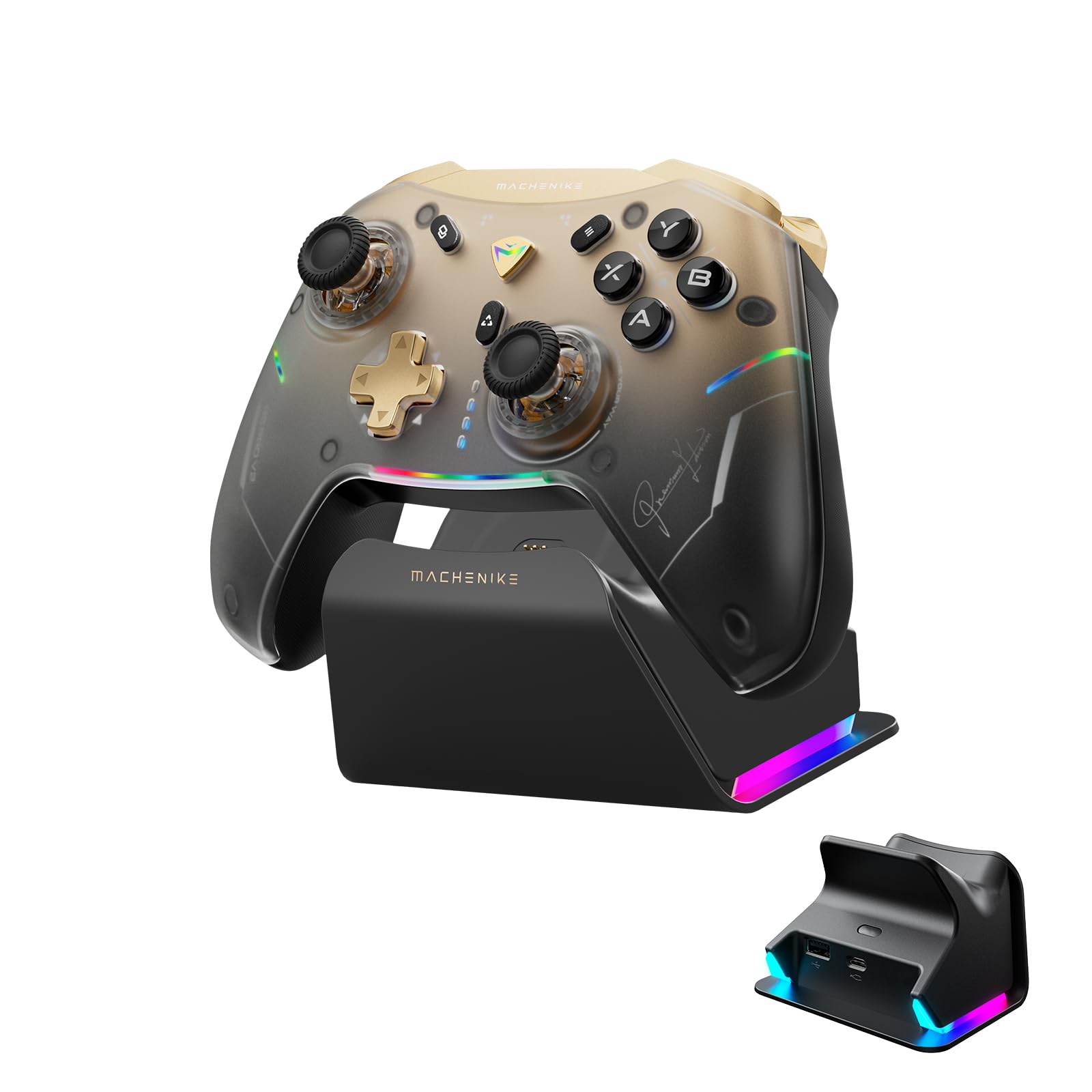 Machenike G5PROV2 Gaming Controller PC mit RGB-Ladestation, Optischer Trigger & ABXY, Wireless Controller PC mit JH20 Hall Joystick, Switch triggers, Bluetooth Gamepad für PC/Switch/Android/IOS, Gold Angebot bei HelloDeals
