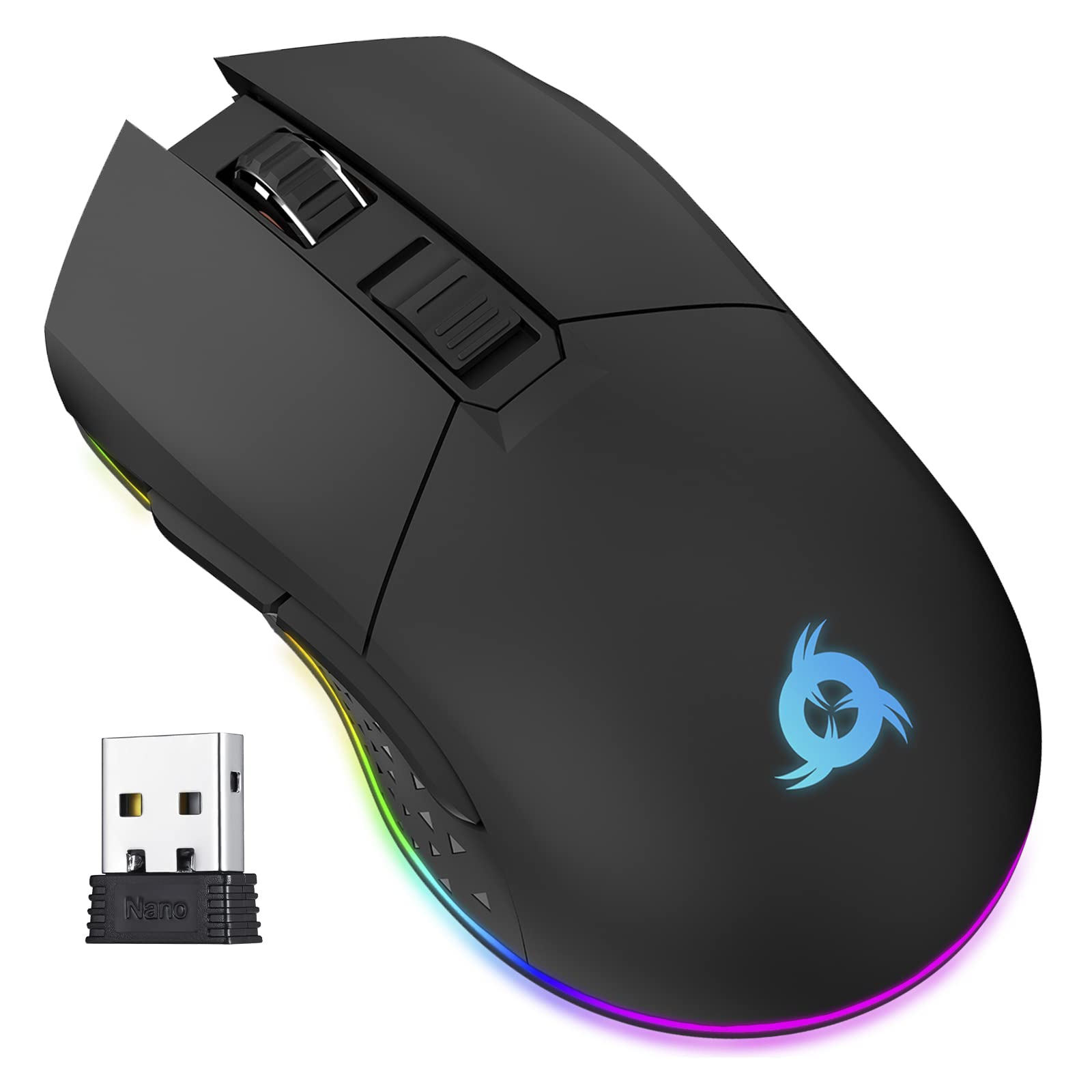 KLIM Blaze - Wiederaufladbare kabellose RGB Gaming Maus - NEU - Hochpräziser Sensor mit Langer Akkudauer - Einstellbar auf bis zu 10000 DPI - Kabel- und Funk Maus Modus (Schwarz) Angebot bei HelloDeals