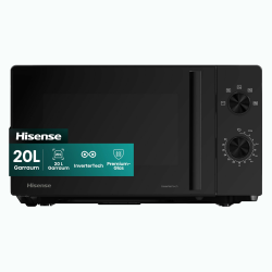 Hisense H20MOBP1HI Mikrowelle /20 L /700W /InverterTech/Keramikbeschichtung/Premium Glas/Maßgeschneidert, Mehrphasiges Kochen/Auftaufunktion/5 Leistungsstufen/Kindersicherung/Schwarz 20 L Analoge Steuerung Mit InverterTech Angebot bei HelloDeals