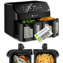Juskys Airfryer 9 L Doppelkammer - Heißluftfrittuese 2 Kammern, 9 Programme, beschichtet, XXL Frittuese 9 Liter Angebot bei HelloDeals