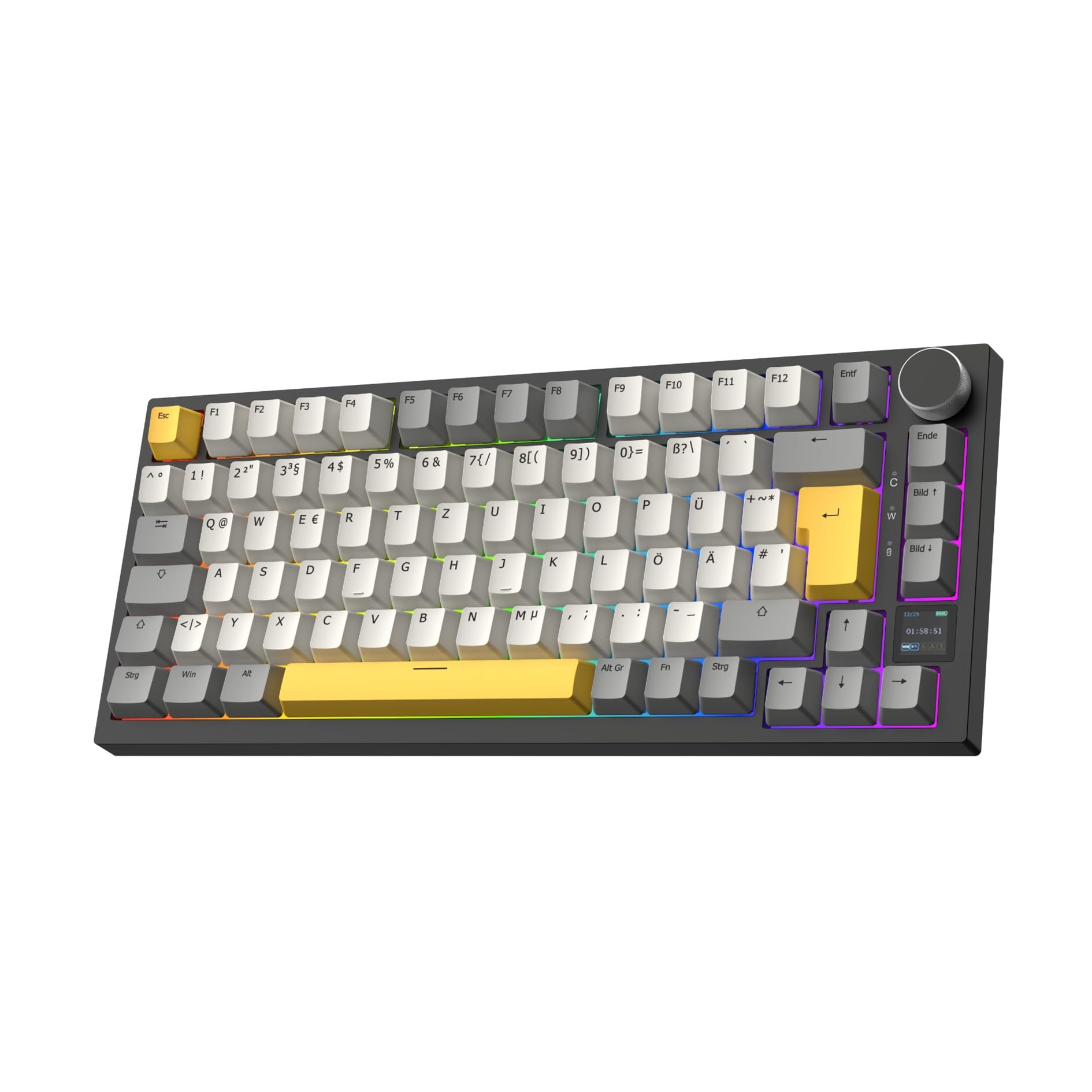 EPOMAKER Ajazz AK820 Pro ISO-DE Mechanische Tastatur Kabellos, RGB 75% Gaming-Tastatur QWERTZ DE Layout, Bluetooth /2,4 GHz/Kabel, TFT-Display, Creamy Gasket, Für Win/Mac/PC Angebot bei HelloDeals