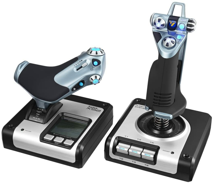 Logitech G Saitek X52 Flight Control System, Schubregler und Stick-Flugsimulationscontroller für Weltraum-Simulationen, LCD-Display, Beleuchtete Tasten, 2x USB-Anschluss, PC - Schwarz/Silber Angebot bei HelloDeals