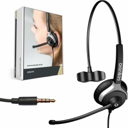 GEQUDIO Headset mit 3,5mm Klinke kompatibel mit FritzFon C6, X6, MacBook, Smartphone, Speedphone, Notebook, PC, Laptop - Kopfhörer & Mikrofon mit Ersatz Polster - leicht 60g (1-Ohr) 1-Ohr Headset mit 3,5mm Klinkenstecker Angebot bei HelloDeals