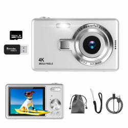 Digitalkamera, UHD 4K 50MP Kamera Fotoappara mit 32GB SD-Karte, 16X Digitalzoom, Wiederaufladbarer Akku, Tragbare Vlog Kamera für Kinder Teenager Student Anfänger Silber Angebot bei HelloDeals