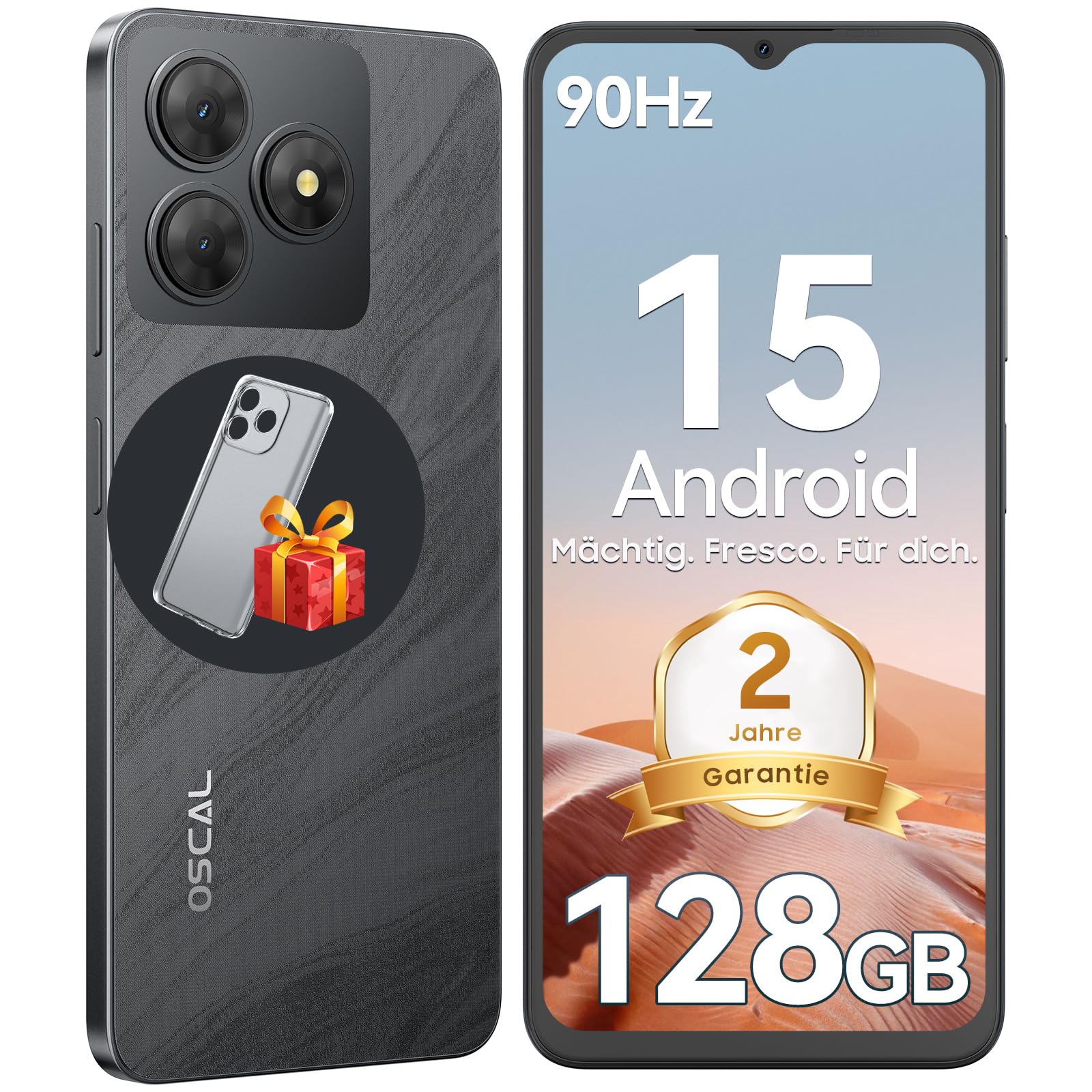OSCAL Flat 2 Smartphone Ohne Vertrag, Android 15, 12GB+128GB/2TB TF Smartphones, 6.56'' HD+ 90Hz Handy Ohne Vertrag, 13MP+8MP, 5000mAh, Dual SIM/OTG/GPS/Fingerabdruck/Gemini AI/2 Jahre Garantie 128GB - Schwarz Angebot bei HelloDeals