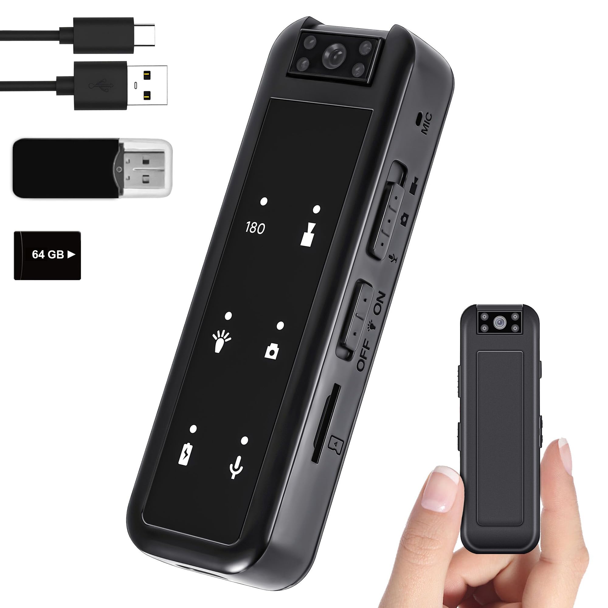 1080P Kleine Kamera,64GB Mini überwachung Kamera mit Audio und Video Aufzeichnung,Körperkamera mit Nachtsicht Body Cam für Reisen und Outdoor-Aktivitäten Angebot bei HelloDeals