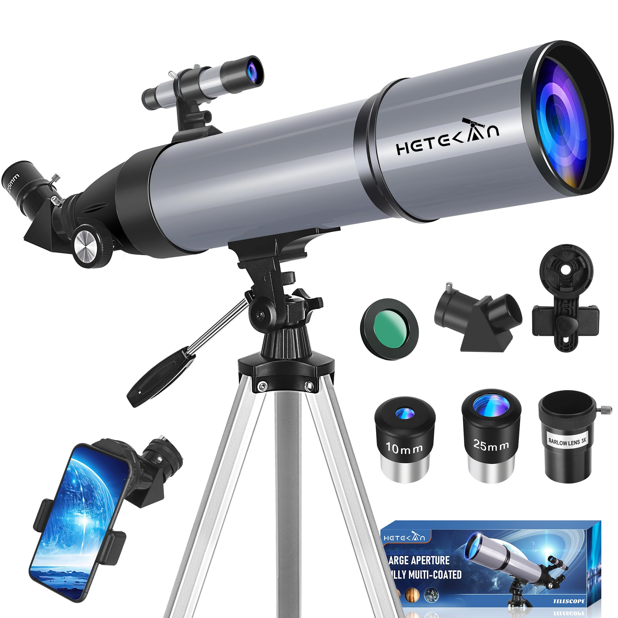 Teleskop, 80/600mm Teleskope Für Erwachsene, Tragbares Astronomisches Refraktor Teleskop Für Kinder & Anfänger, Zur Beobachtung Von Mond Und Sternen Mit Telefonadapter Und Tragetasche 80600-Grey Angebot bei HelloDeals