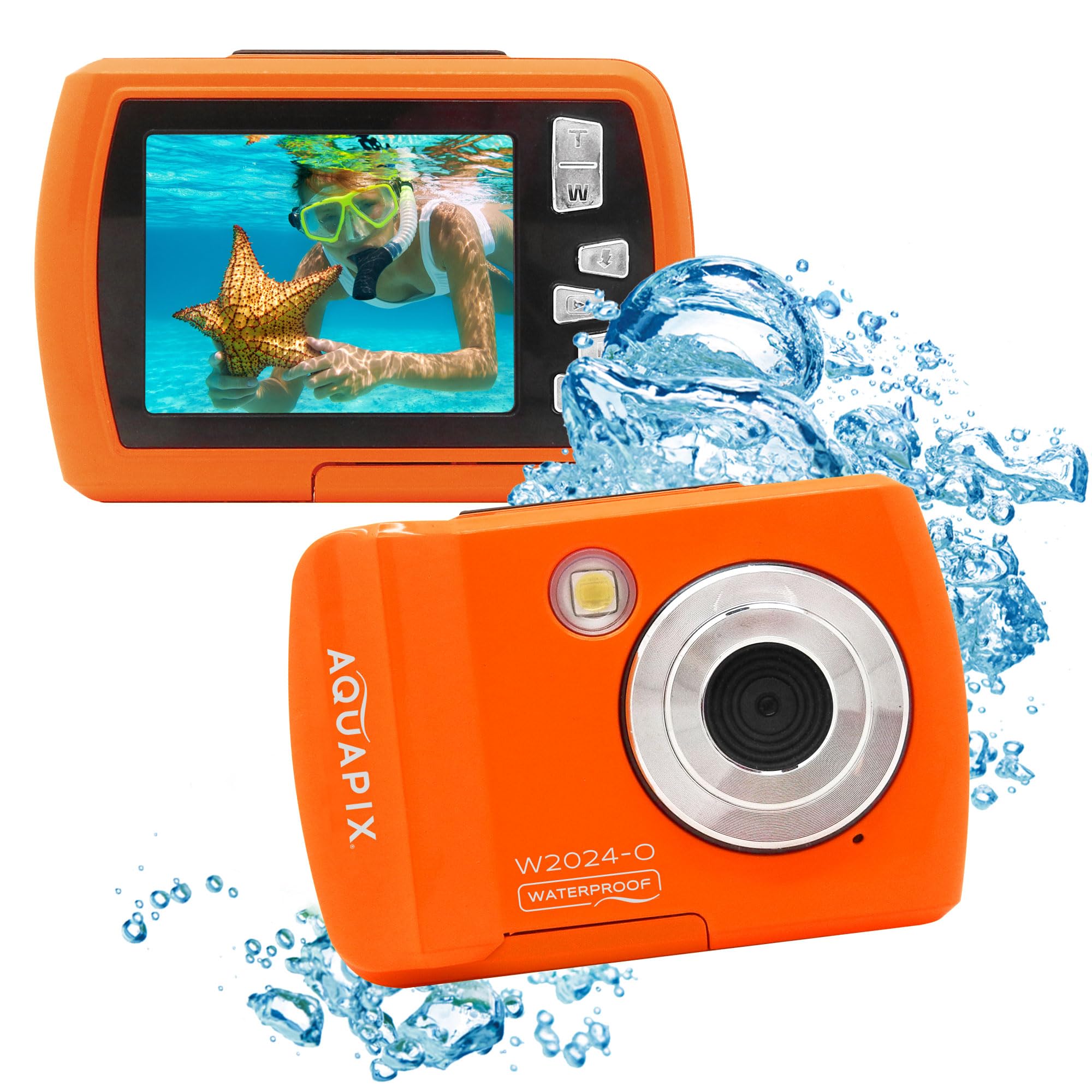 Aquapix W2024 'Splash' Unterwasserkamera, Wasserfest bis 3m, 2.4" Display, Auflösung bis 16 MP, 8x Digital-Zoom, 5MP Sensor, Orange Angebot bei HelloDeals