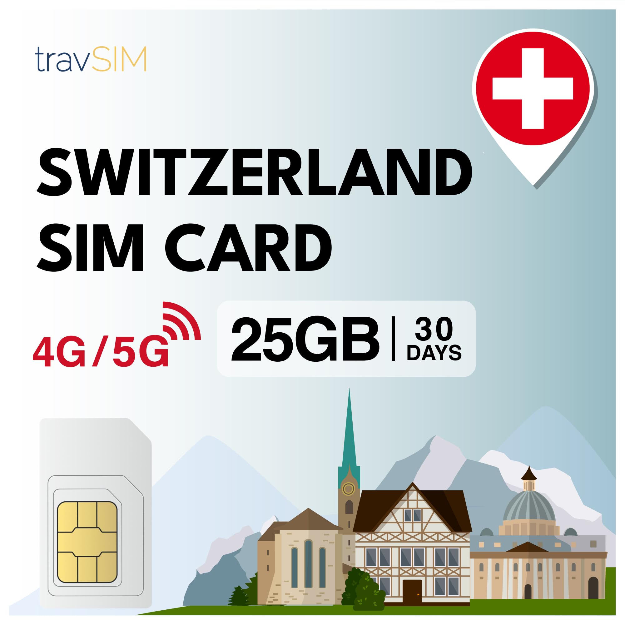 travSIM SIM Karte Schweiz | 25GB Daten SIM - 30 Tage planlaufzeit | Schweiz SIM Karte bietet unbegrenzten Internetzugang für Google, Facebook, Whatsapp, Instagram und mehr 30 Days - 25GB Angebot bei HelloDeals