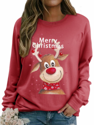 Dresswel Weihnachtspullover Damen Merry Christmas Sweatshirt Lustig Rudolph Rentier Druck Baumwolle Weihnachten Weihnachts Xmas Pullover Weihnachtspulli Teenager Mädchen M 1-wassermelone Rot Angebot bei HelloDeals