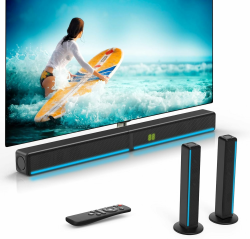 2.2 CH Soundbar für TV Geräte mit RGB-Leuchten, 180W Teilbare 2-in-1 TV Lautsprecher, Heimkino Soundsystem mit Bluetooth 5.3, 3 EQ-Modi, Bass Einstellbare, HDMI-ARC/Opt/Aux/USB für Fernseher/Gaming/PC HD-0160L 2.2CH Angebot bei HelloDeals