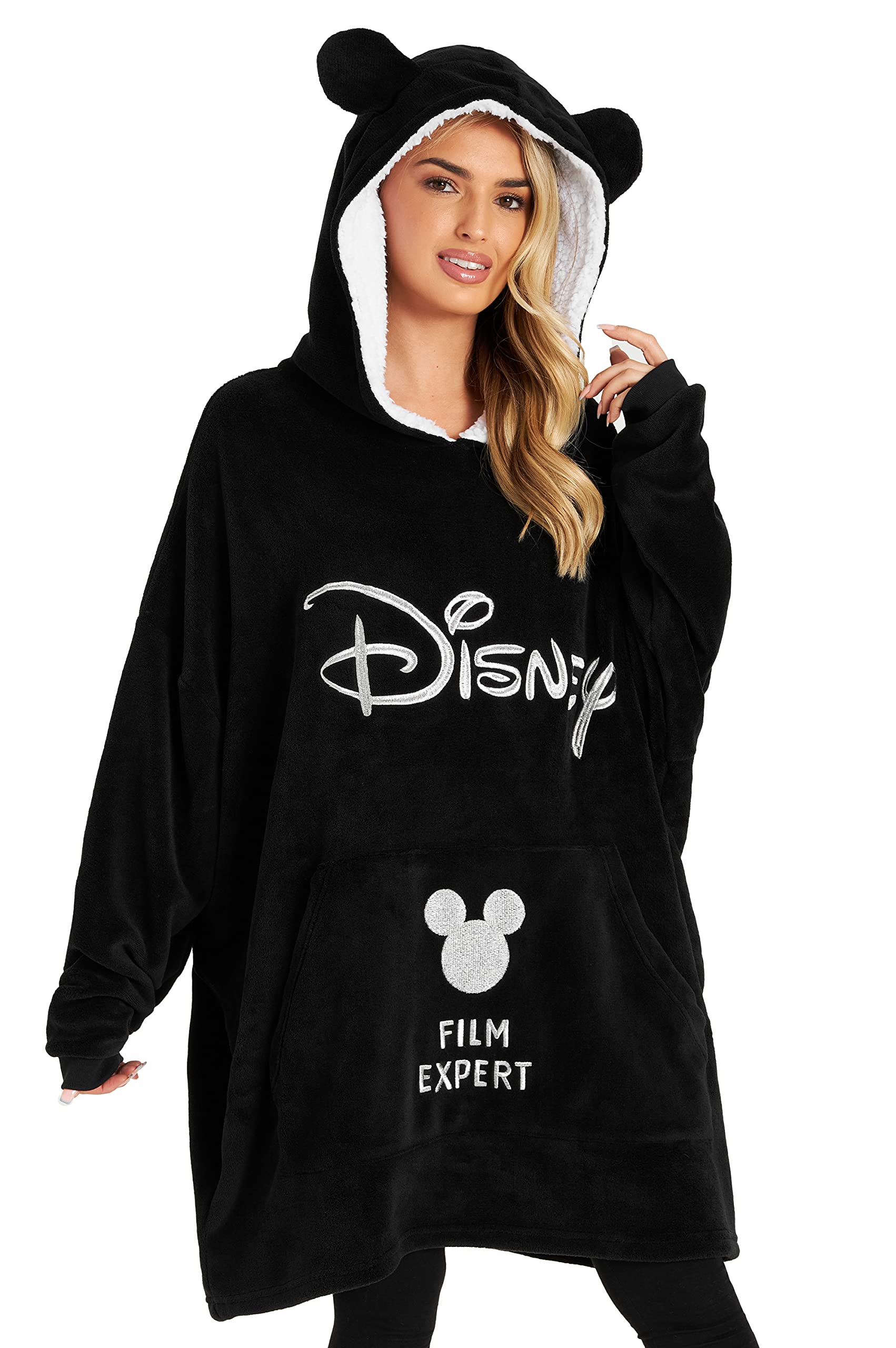 Disney Minnie Mouse Kapuzenpullover Damen Oversize Hoodie Decke mit Ärmeln Sherpa Pullover mit Kapuze Damen Teens Weiche und Warme Geschenk Idee Einheitsgröße Schwarz Angebot bei HelloDeals