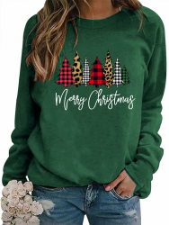 Weihnachtspullover Damen Sweatshirt Weihnachtsbaum Druck Rundhals Langarm Weihnacht Pullover Casual Christmas Sweat Oberteile G-green L Angebot bei HelloDeals