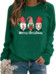 Sweatshirt Weihnachts Langarmshirt Druck Rundhals Pullover Partytop Herbst Winter Langarm BluseTops Stretchy Leichte Sweatshirts Basic Bequem Oberteil F-green M Angebot bei HelloDeals
