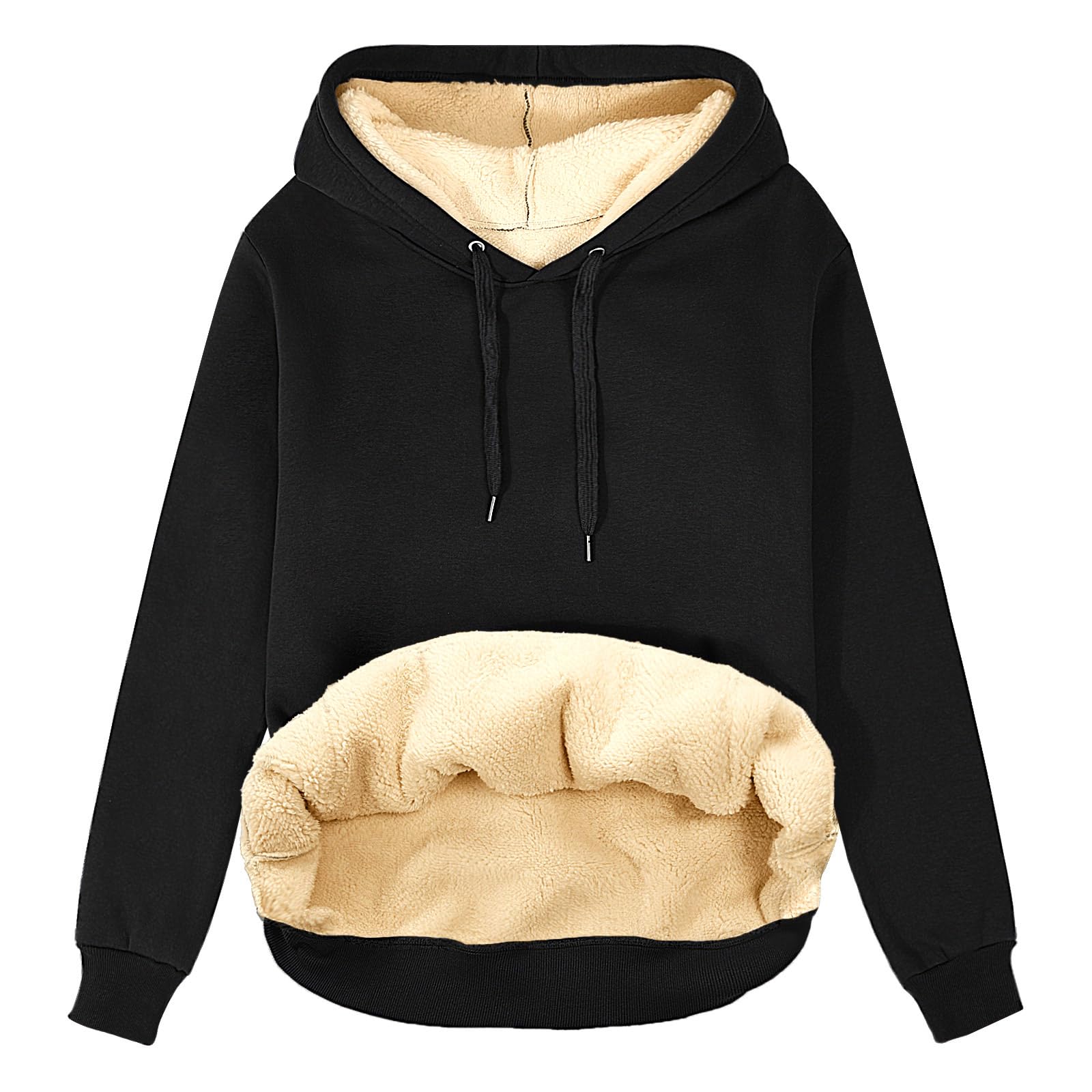 Damen Winter Warmes Sweatshirt Fleece Sherpa Gefütterter Pullover mit Kapuze Lässiger Sportlicher Fleece-Hoodie mit Tasche XXL Schwarz Angebot bei HelloDeals