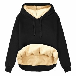 Damen Winter Warmes Sweatshirt Fleece Sherpa Gefütterter Pullover mit Kapuze Lässiger Sportlicher Fleece-Hoodie mit Tasche XXL Schwarz Angebot bei HelloDeals