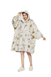 Hoodie Decke für Damen Flanell Fleece Pullover Sweatshirt Decke Flauschige Sherpa TV-Decke mit Ärmeln Fruchtdruck Tierdruck Muster Übergroße Kapuzen Pullover Kuscheldecke Einheitsgröße Graue Katze Angebot bei HelloDeals