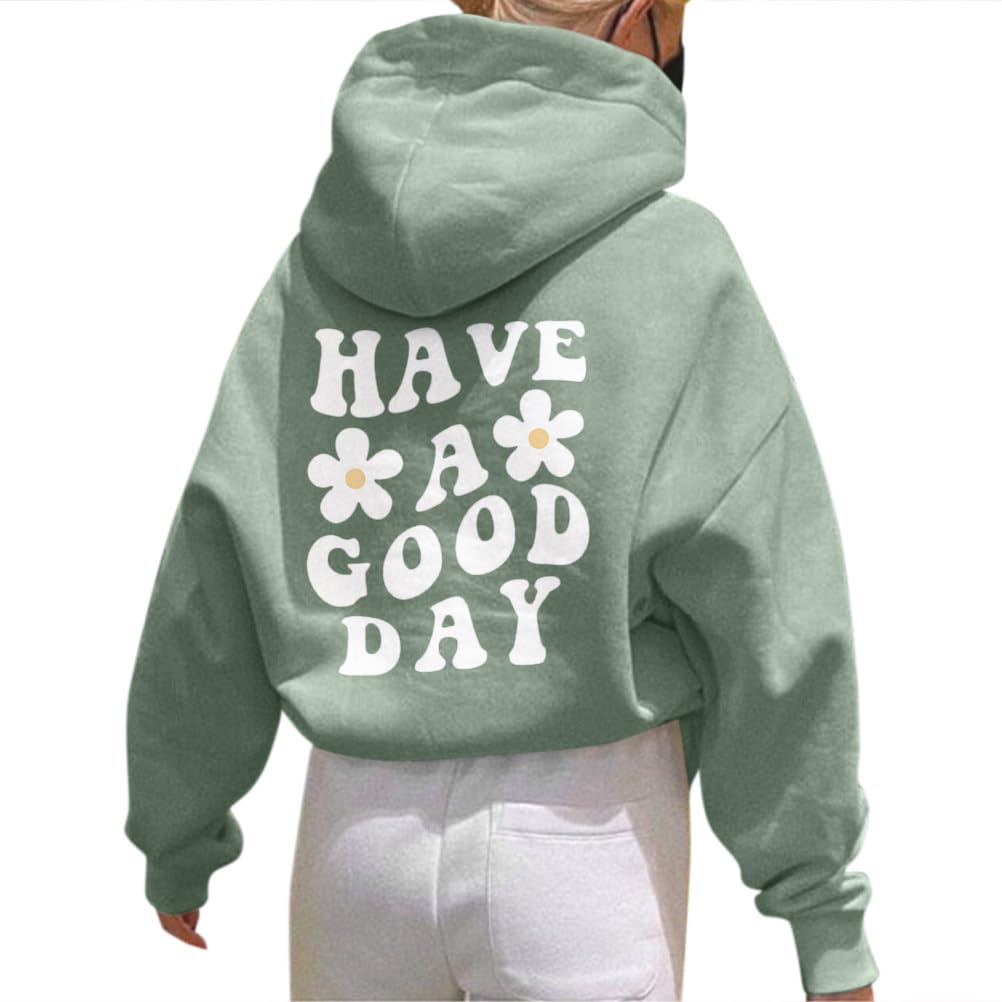 Onsoyours Damen Rückendruck Letter Print Hoodie Sweatshirt mit Kapuze Langarm 90er Y2K E-Girl Pullover Oversize Vintage Kapuzenpullover Harajuku Streetwear S B Grün Angebot bei HelloDeals