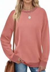 Fisoew Damen Sweatshirts Farbblock Rundhals Langarmshirt Casual Langarm Oberteil mit Gerippt Saum Rosa L Angebot bei HelloDeals