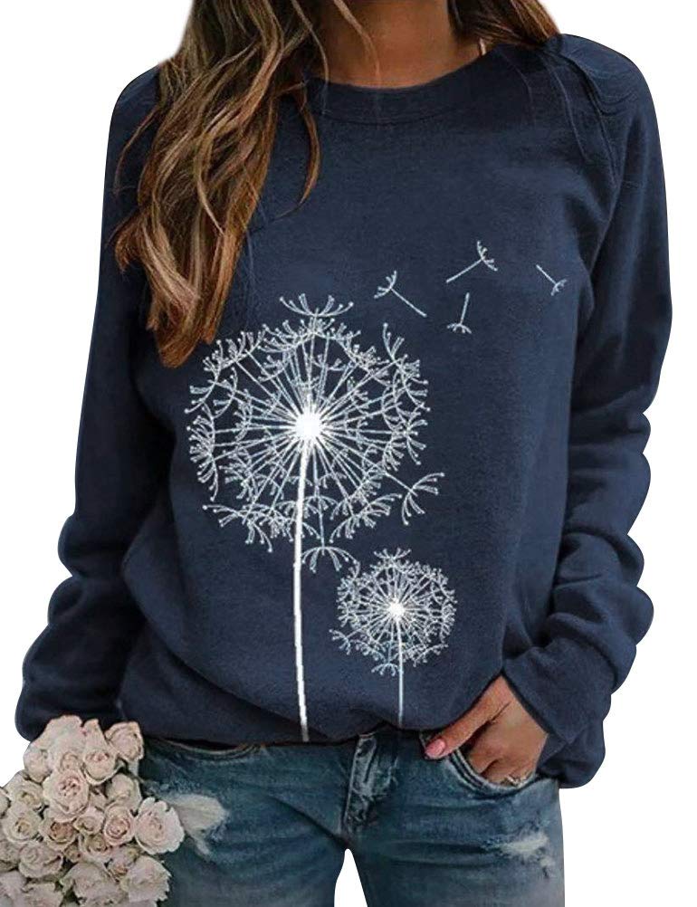 Dresswel Damen Löwenzahn Sweatshirt Langarmshirt Pusteblume Drucken Pullover Herbst Winter Bluse Tops Oberteile M 1-navy Angebot bei HelloDeals